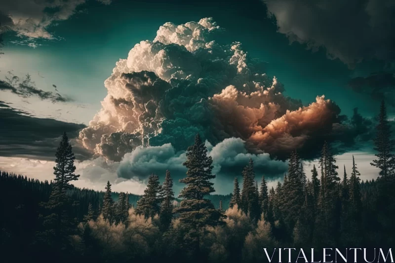Apocalyptic Forest Scene under Storm Clouds AI Image