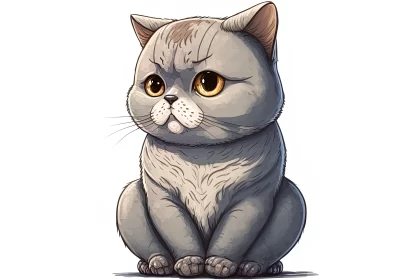 British Shorthair Cat in Manga-inspired Caricature Illustration