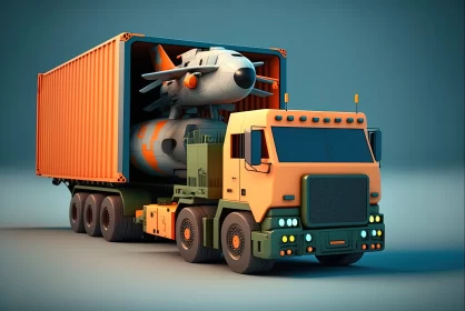 Playful 3D Model of a Cargo Truck with a Bomb - Cartoon Characters & Shallow Depth AI Image