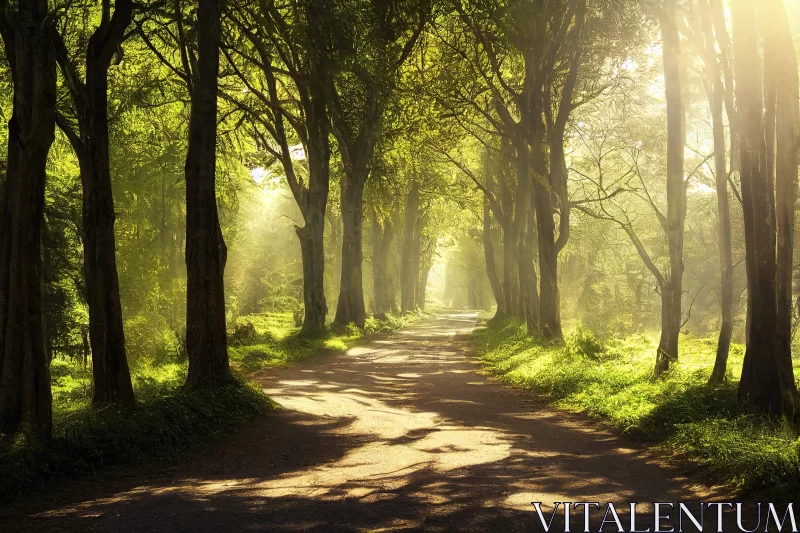 Sunlit Forest Path: A Tranquil British Landscape AI Image