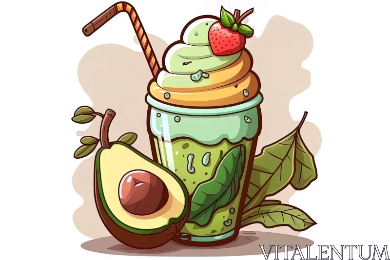 Avocado and Berry Smoothie - Cartoon Illustration AI Image