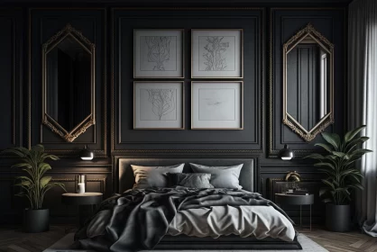 Gothic Bedroom with Black Walls and Gold Accents