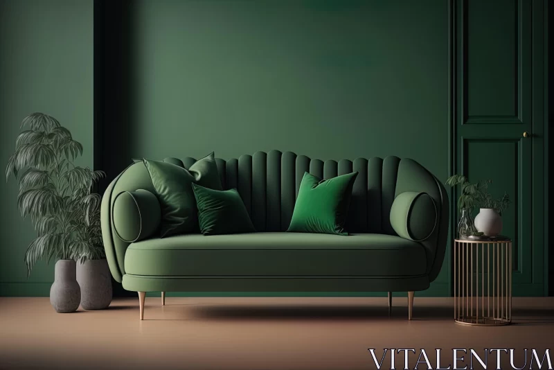 3D Rendered Elegant Living Room with Green Couch AI Image