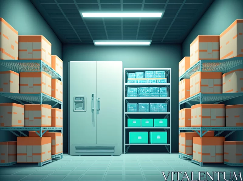 Dark Cyan Cold Storage Room: A Detailed 3D Illustration AI Image