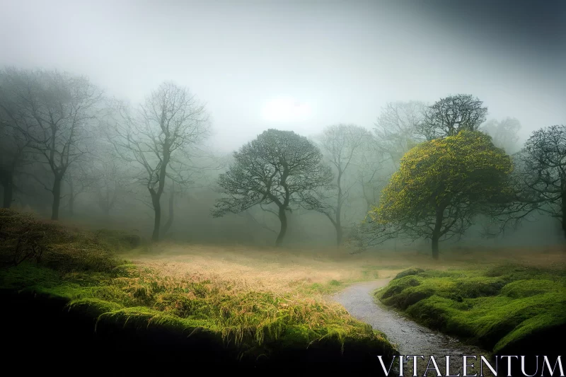 Enchanting Foggy Forest Trail - Ethereal Landscape AI Image