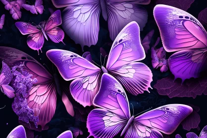 Purple Butterflies on Dark Background: A Delicate Dance of Nature AI Image