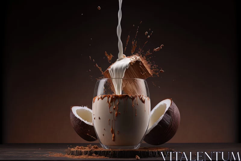 Surrealistic Coconut Milk Composition in Brown Hues AI Image
