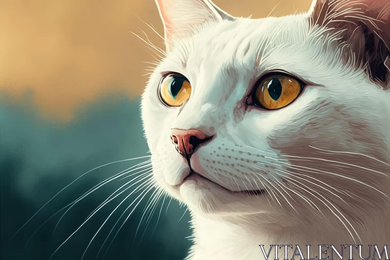 White Cat Artwork in Simplistic Vector Style with Amber Accents AI Image