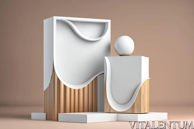 Abstract 3D Art: Light Brown and White Trophy Illustration AI Image