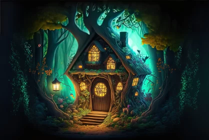 Enchanting Fairy Tale House in the Forest Illustration