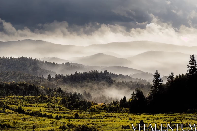 Misty Mountain Wilderness - Idyllic Rural Landscapes AI Image
