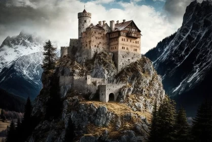 Photorealistic Surrealism: Medieval Castle Atop a Mountain