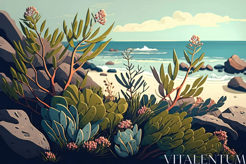 Serene Australian Landscape with Ocean Vistas and Botanical Elements AI Image