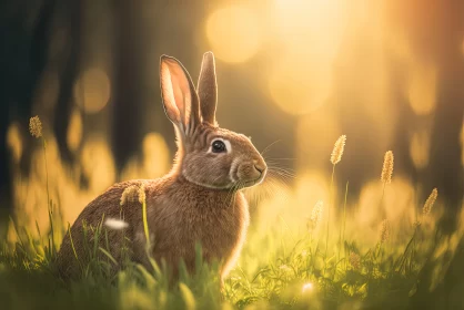Enchanting Wildlife Portrait: Sunset Rabbit in the Meadow