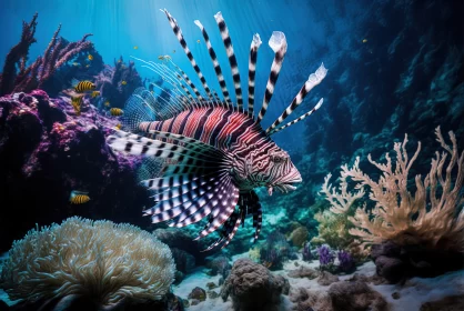 Surrealistic Lionfish Among Coral and Vivid Birdlife