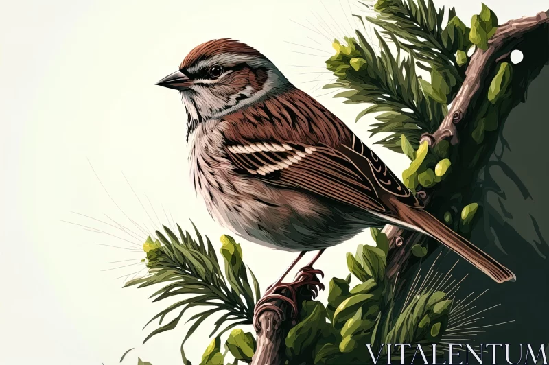 Bird Perched on a Branch: Detailed Illustration AI Image