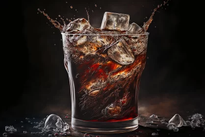 Fine Art Realism: Glass of Cola with Ice Cubes AI Image