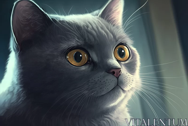 Fluffy White Kitten with Blue Eyes: An Intense Gaze AI Image
