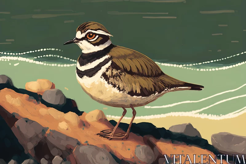 Illustration of Brown and White Birds by the Sea AI Image