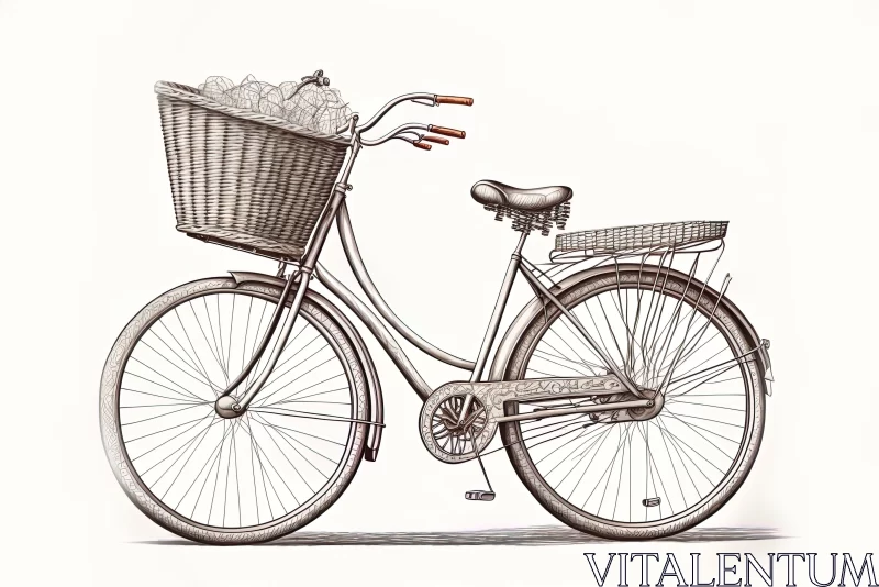 Victorian-Inspired Bicycle Drawing with Wicker Basket AI Image