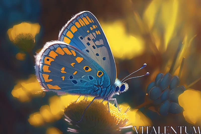 Blue Butterfly on Wildflower: An Artistic Exploration AI Image