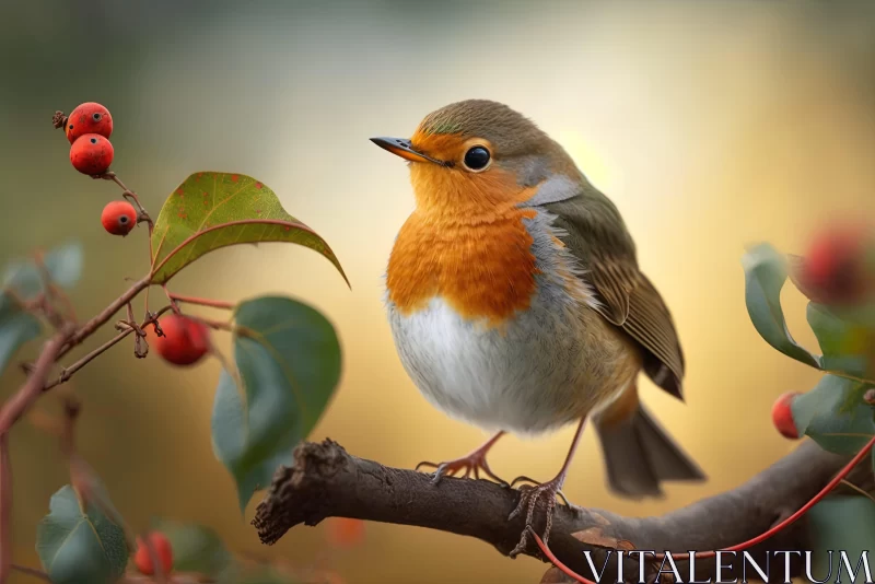 Bird on Berry Branch: A Charming British Landscape AI Image