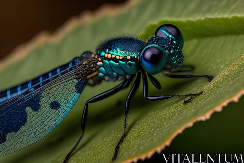 Blue Dragonfly on Green Leaves - Nature's Artistry Captured AI Image