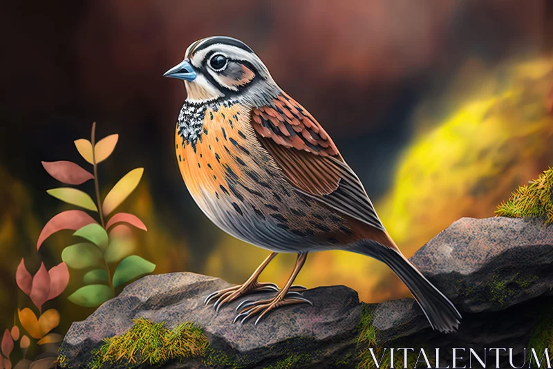 Colored Feather Bird on Rock - Detailed Shading Artwork AI Image