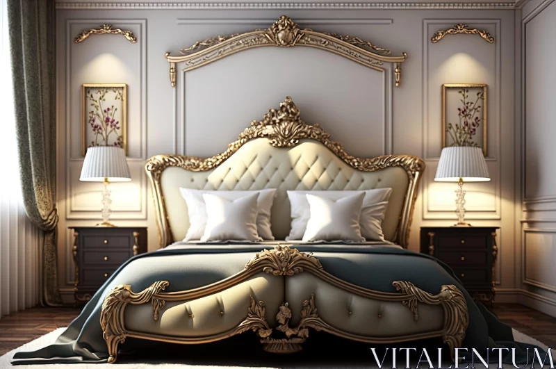 Elegant Gold and White Bedroom in Classical Historical Style AI Image