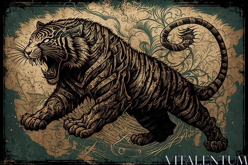 Monochrome Tiger - A Fusion of Traditional Oceanic and Indonesian Art AI Image