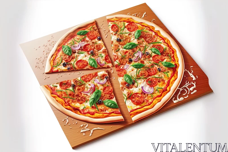 Photo-Realistic Pizza on Wooden Board AI Image