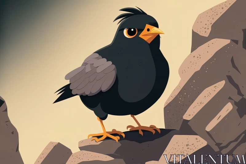 Black Bird on Rock: A Detailed and Stylized Character Illustration AI Image