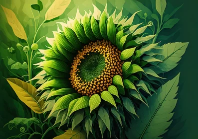Graphic Design-Inspired Sunflower Illustration with Rich Textures