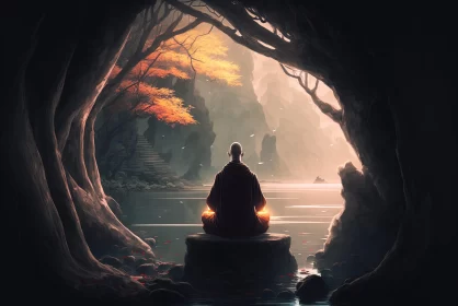 Meditating Monk in a Serene Landscape