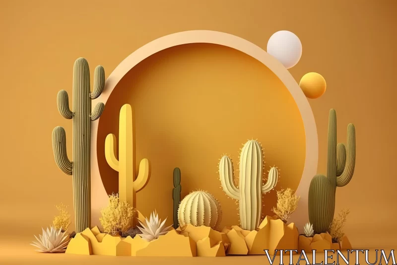 Abstract 3D Desert Landscape with Minimalist Sculptures AI Image