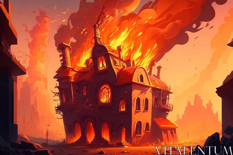 Illustration of a House on Fire: A Study in Speedpainting and Caricature AI Image