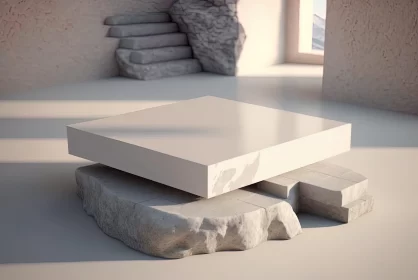 Anamorphic Art: White Square Table on a Rock AI Image