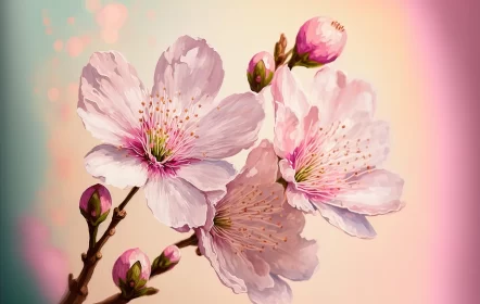 Charming Cherry Blossoms - Hand-Painted Realistic Illustrations