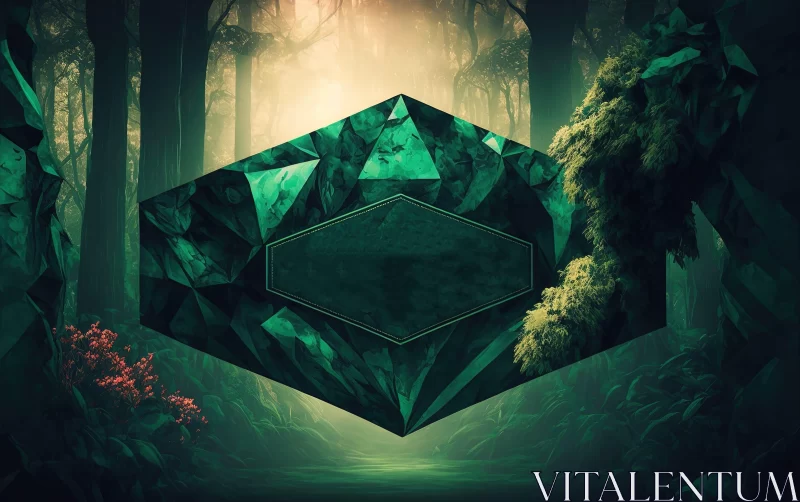 Enchanted Forest Hidden Behind Geometric Emerald Crystalcore Artwork AI Image