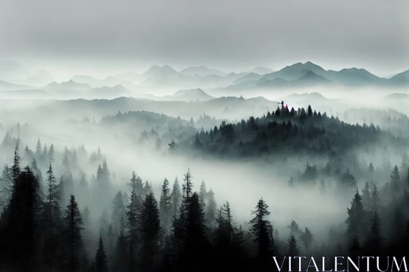 Gothic Romanticism in Misty Mountain Landscape AI Image