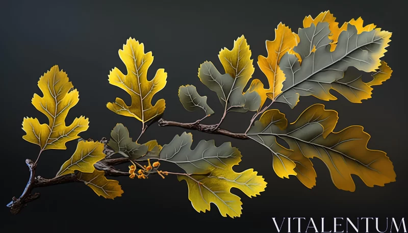 Intricate Oak Leaves on Black Background AI Image