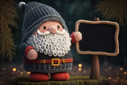 Knitted Santa Gnome Holding a Board - Charming Character Illustration