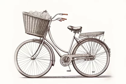 Victorian-Inspired Bicycle Drawing with Wicker Basket AI Image