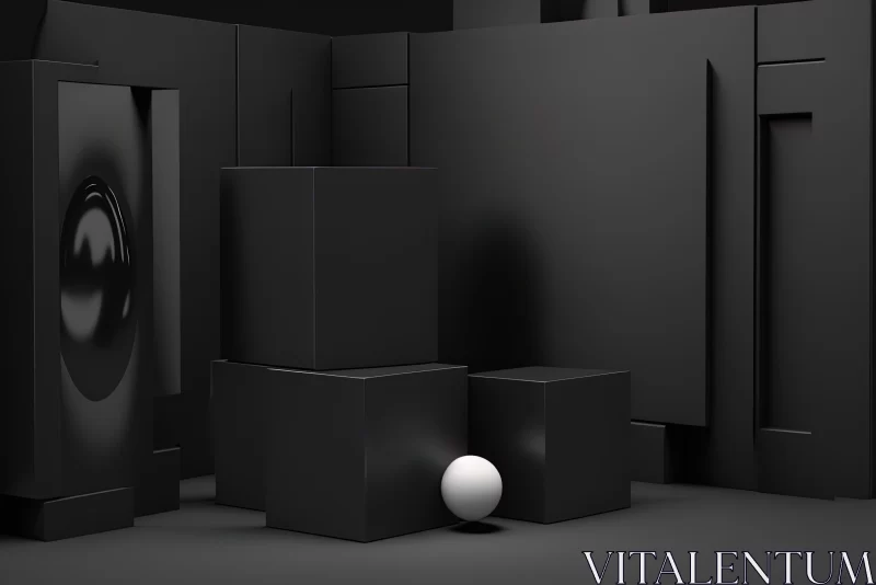 AI ART Abstract Still Life: Black Cubes and Blue Egg