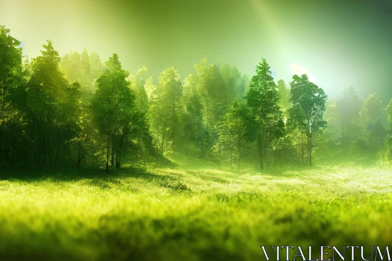 Enchanting Foggy Forest Landscape in Luminous Colors AI Image