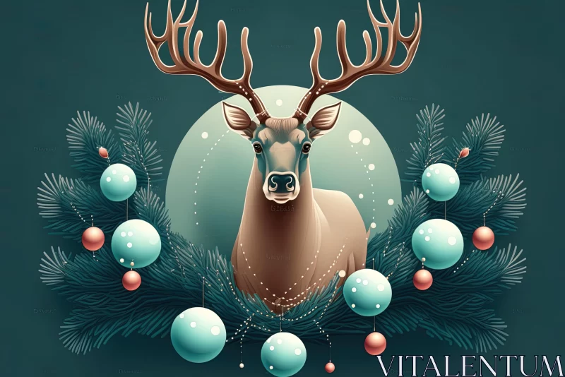 Festive Christmas Deer Illustration Amidst Blue Ornaments AI Image
