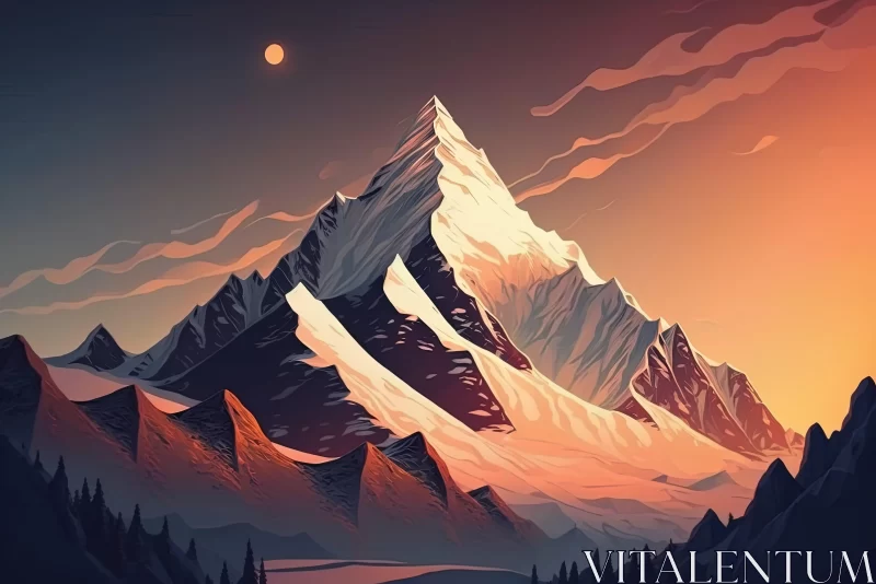 Mountain Sunrise - Detailed Illustration Painting AI Image