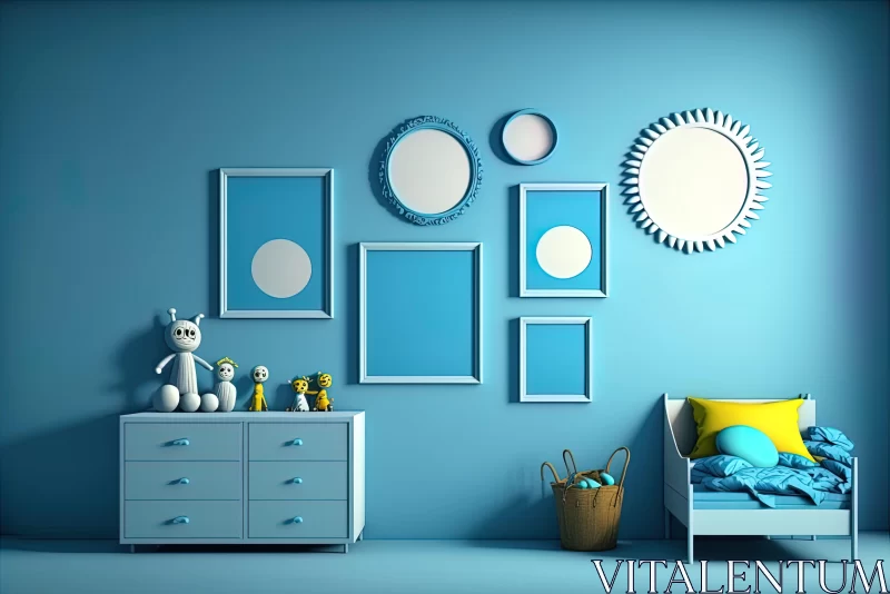 Stunning Kids Room Design with Sky-blue Monochromatic Theme AI Image
