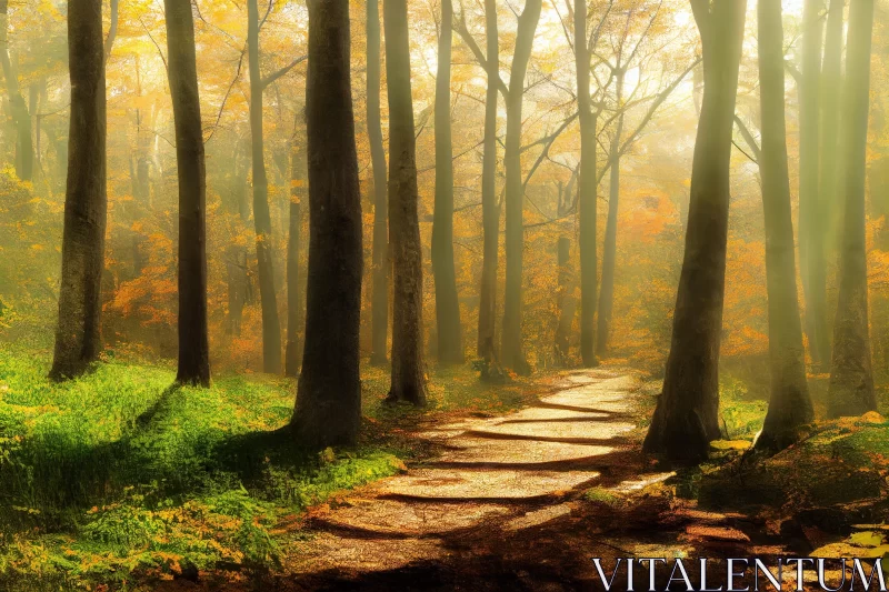Autumn Mist in a Bronze Forest - Faith-Inspired Landscape AI Image