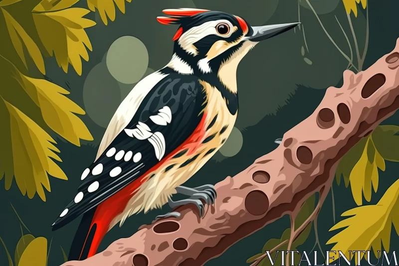 Lively Woodpecker Illustration - Pop Art Game Style AI Image